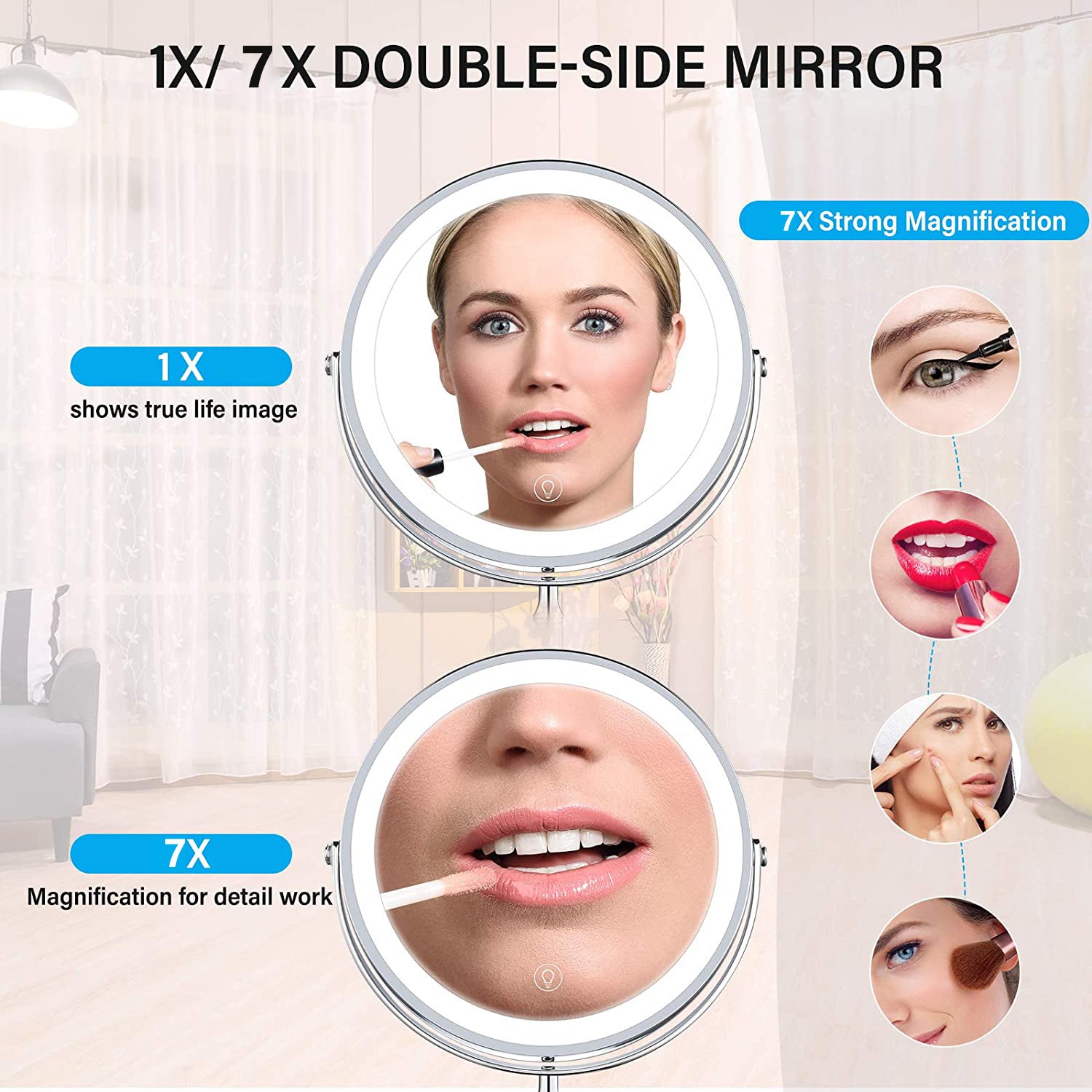 Lighted Vanity Makeup Mirror with 7x Magnification for Precise Application