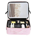 Makeup Bag with Lighted Mirror for Travel & Vanity Use