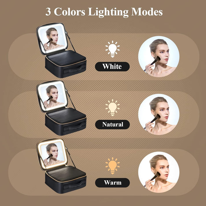 Makeup Bag with Lighted Mirror for Travel & Vanity Use